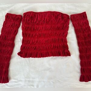 Norma Kamali Brand New Red Velvet Top Set Size Small